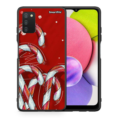 Θήκη Samsung A03s Candy Cane από τη Smartfits με σχέδιο στο πίσω μέρος και μαύρο περίβλημα | Samsung A03s Candy Cane case with colorful back and black bezels