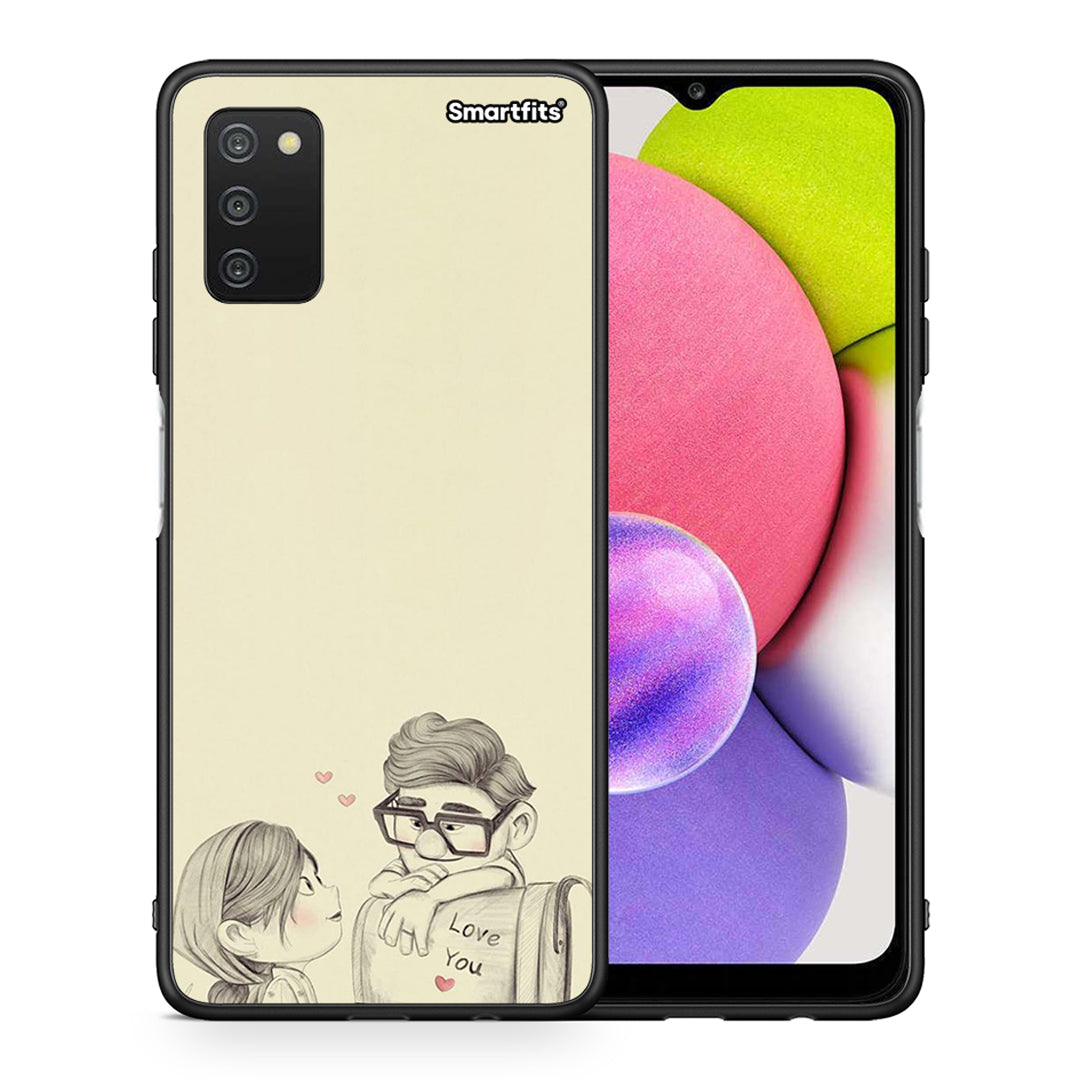 Θήκη Samsung A03s Carl And Ellie από τη Smartfits με σχέδιο στο πίσω μέρος και μαύρο περίβλημα | Samsung A03s Carl And Ellie case with colorful back and black bezels
