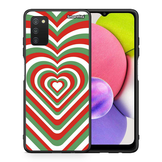 Θήκη Samsung A03s Christmas Hearts από τη Smartfits με σχέδιο στο πίσω μέρος και μαύρο περίβλημα | Samsung A03s Christmas Hearts case with colorful back and black bezels