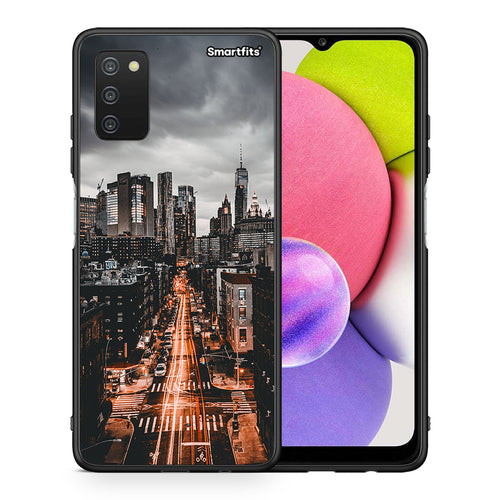 Θήκη Samsung A03s City Lights από τη Smartfits με σχέδιο στο πίσω μέρος και μαύρο περίβλημα | Samsung A03s City Lights case with colorful back and black bezels