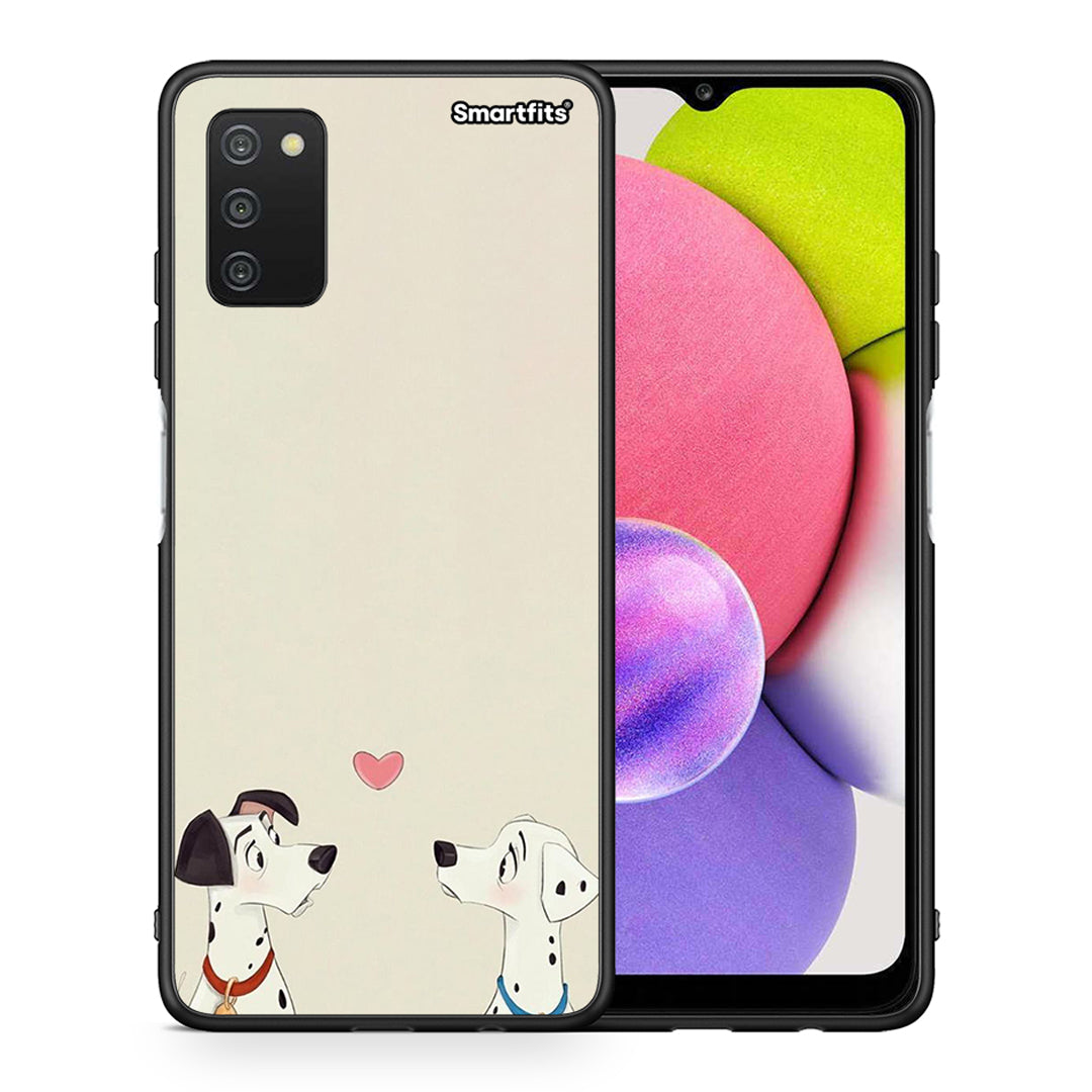Θήκη Samsung A03s Dalmatians Love από τη Smartfits με σχέδιο στο πίσω μέρος και μαύρο περίβλημα | Samsung A03s Dalmatians Love case with colorful back and black bezels