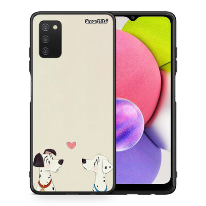 Θήκη Samsung A03s Dalmatians Love από τη Smartfits με σχέδιο στο πίσω μέρος και μαύρο περίβλημα | Samsung A03s Dalmatians Love case with colorful back and black bezels