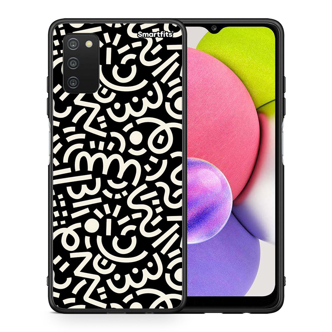 Θήκη Samsung A03s Doodle Art από τη Smartfits με σχέδιο στο πίσω μέρος και μαύρο περίβλημα | Samsung A03s Doodle Art case with colorful back and black bezels