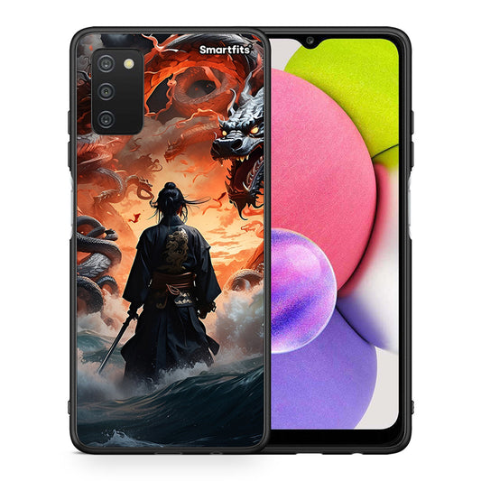 Θήκη Samsung A03s Dragons Fight από τη Smartfits με σχέδιο στο πίσω μέρος και μαύρο περίβλημα | Samsung A03s Dragons Fight case with colorful back and black bezels