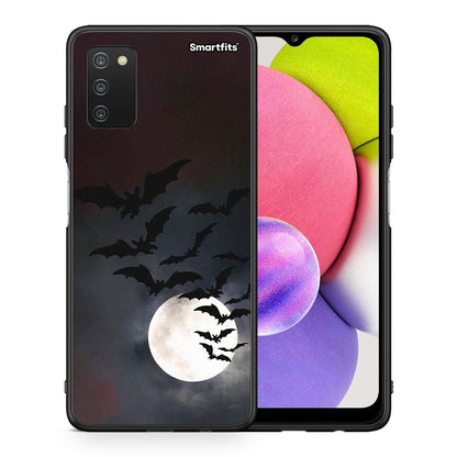 Θήκη Samsung A03s Halloween Bat Night από τη Smartfits με σχέδιο στο πίσω μέρος και μαύρο περίβλημα | Samsung A03s Halloween Bat Night case with colorful back and black bezels