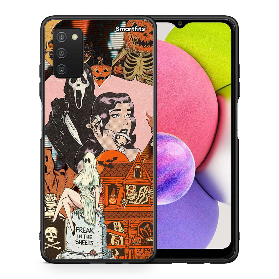 Θήκη Samsung A03s Halloween Collage από τη Smartfits με σχέδιο στο πίσω μέρος και μαύρο περίβλημα | Samsung A03s Halloween Collage case with colorful back and black bezels