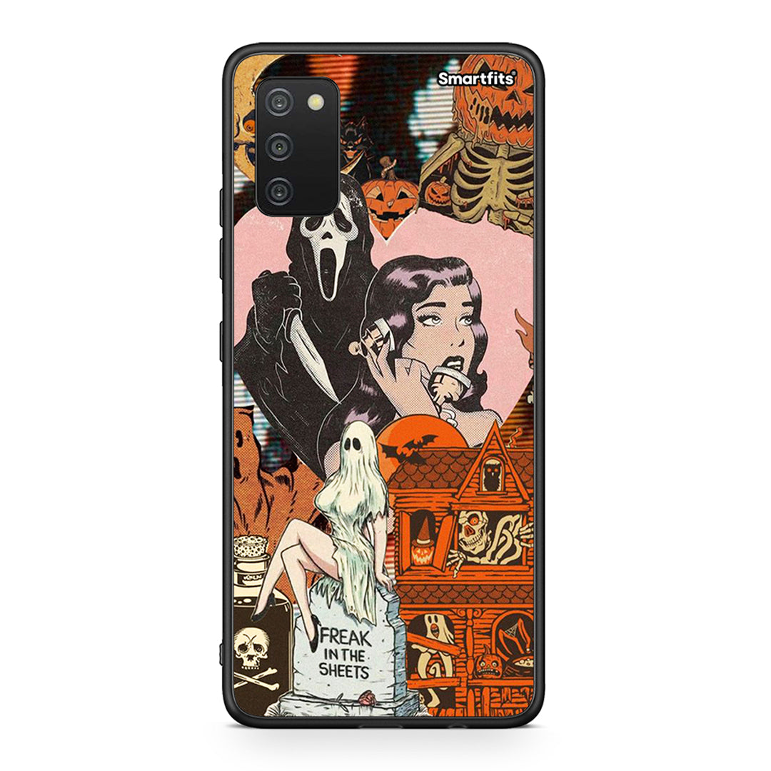 Samsung A03s Halloween Collage θήκη από τη Smartfits με σχέδιο στο πίσω μέρος και μαύρο περίβλημα | Smartphone case with colorful back and black bezels by Smartfits