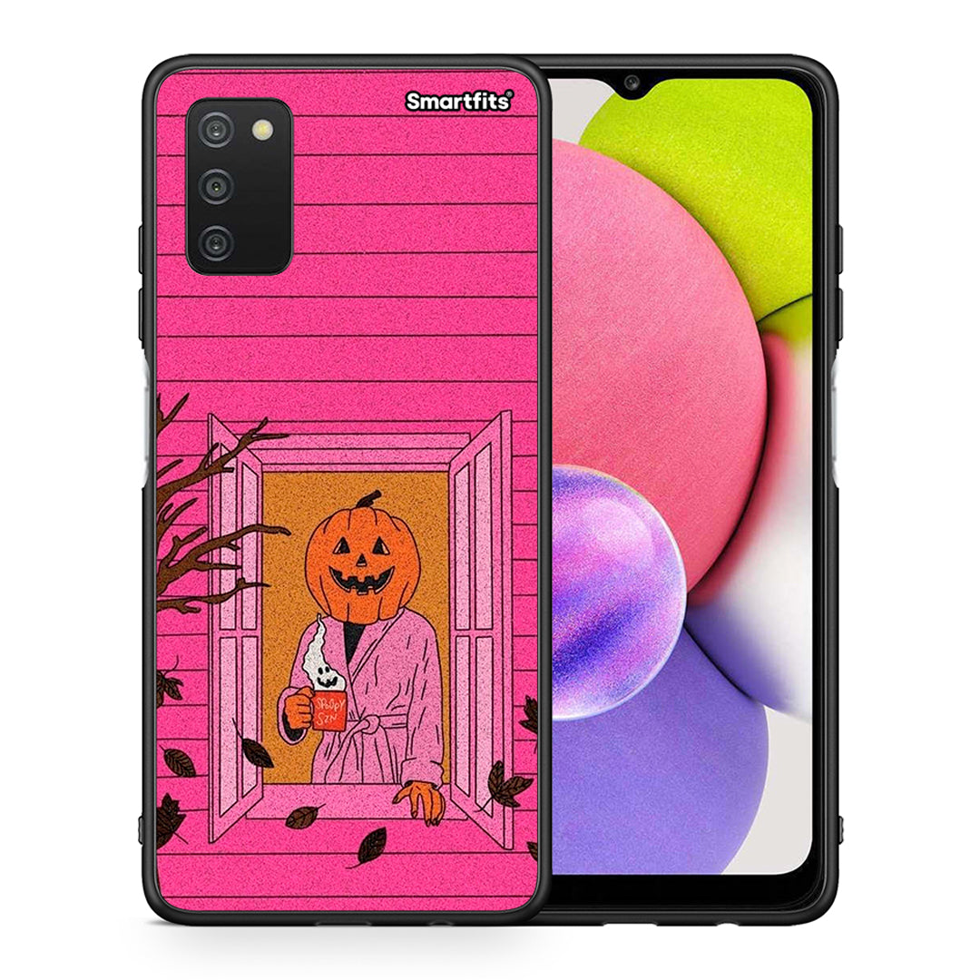 Θήκη Samsung A03s Halloween Pumpkin Lady από τη Smartfits με σχέδιο στο πίσω μέρος και μαύρο περίβλημα | Samsung A03s Halloween Pumpkin Lady case with colorful back and black bezels