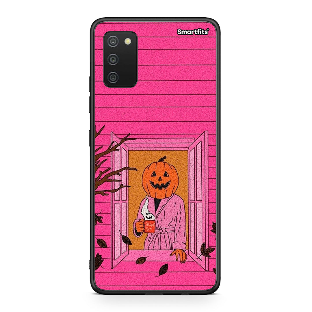 Samsung A03s Halloween Pumpkin Lady θήκη από τη Smartfits με σχέδιο στο πίσω μέρος και μαύρο περίβλημα | Smartphone case with colorful back and black bezels by Smartfits