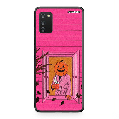Samsung A03s Halloween Pumpkin Lady θήκη από τη Smartfits με σχέδιο στο πίσω μέρος και μαύρο περίβλημα | Smartphone case with colorful back and black bezels by Smartfits