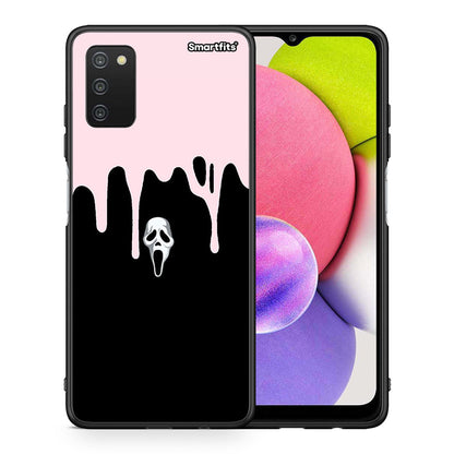 Θήκη Samsung A03s Melting Halloween Mask από τη Smartfits με σχέδιο στο πίσω μέρος και μαύρο περίβλημα | Samsung A03s Melting Halloween Mask case with colorful back and black bezels