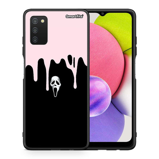 Θήκη Samsung A03s Melting Halloween Mask από τη Smartfits με σχέδιο στο πίσω μέρος και μαύρο περίβλημα | Samsung A03s Melting Halloween Mask case with colorful back and black bezels