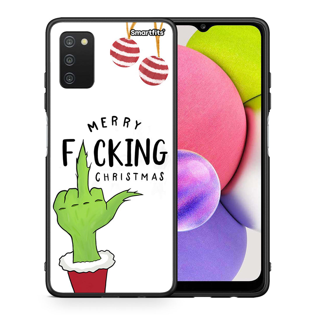 Θήκη Samsung A03s Merry F Xmas από τη Smartfits με σχέδιο στο πίσω μέρος και μαύρο περίβλημα | Samsung A03s Merry F Xmas case with colorful back and black bezels