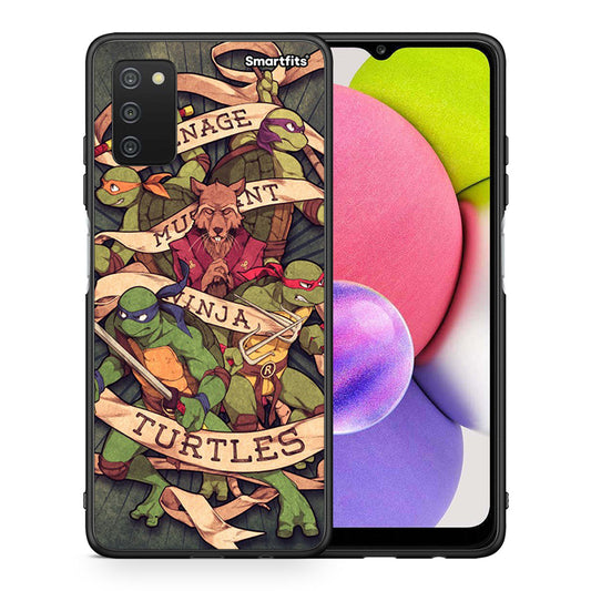 Θήκη Samsung A03s Ninja Turtles από τη Smartfits με σχέδιο στο πίσω μέρος και μαύρο περίβλημα | Samsung A03s Ninja Turtles case with colorful back and black bezels