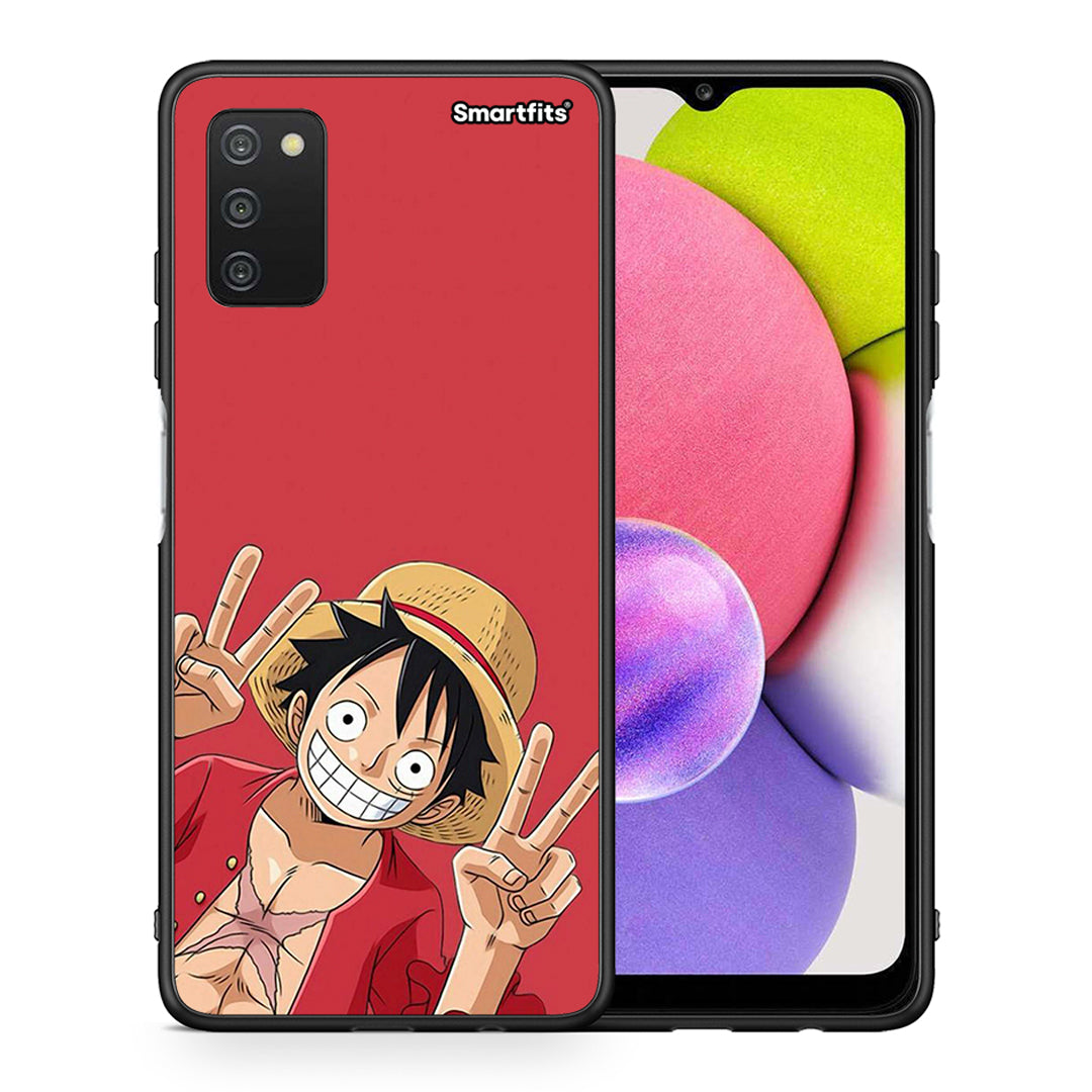 Θήκη Samsung A03s Pirate Luffy από τη Smartfits με σχέδιο στο πίσω μέρος και μαύρο περίβλημα | Samsung A03s Pirate Luffy case with colorful back and black bezels