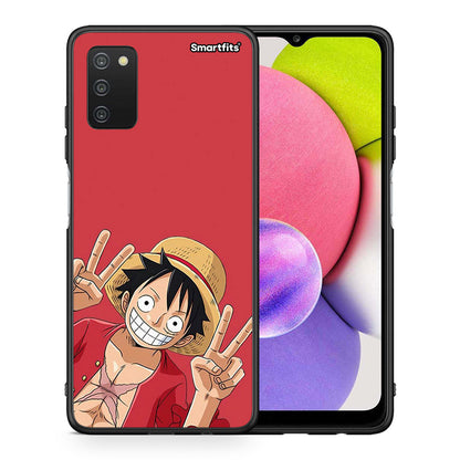Θήκη Samsung A03s Pirate Luffy από τη Smartfits με σχέδιο στο πίσω μέρος και μαύρο περίβλημα | Samsung A03s Pirate Luffy case with colorful back and black bezels