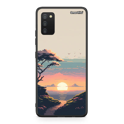 Samsung A03s Pixel Sunset θήκη από τη Smartfits με σχέδιο στο πίσω μέρος και μαύρο περίβλημα | Smartphone case with colorful back and black bezels by Smartfits