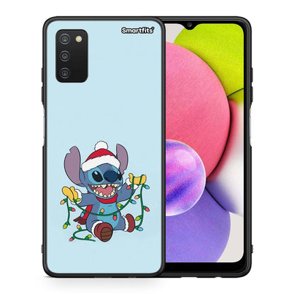 Θήκη Samsung A03s Santa Stich από τη Smartfits με σχέδιο στο πίσω μέρος και μαύρο περίβλημα | Samsung A03s Santa Stich case with colorful back and black bezels