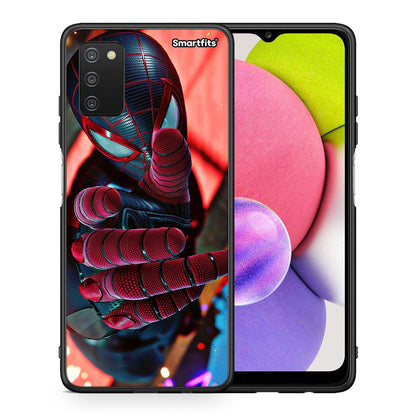 Θήκη Samsung A03s Spider Hand από τη Smartfits με σχέδιο στο πίσω μέρος και μαύρο περίβλημα | Samsung A03s Spider Hand case with colorful back and black bezels