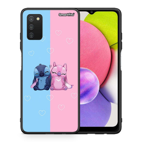 Θήκη Samsung A03s Stitch And Angel από τη Smartfits με σχέδιο στο πίσω μέρος και μαύρο περίβλημα | Samsung A03s Stitch And Angel case with colorful back and black bezels