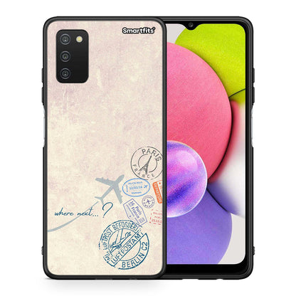 Θήκη Samsung A03s Where Next από τη Smartfits με σχέδιο στο πίσω μέρος και μαύρο περίβλημα | Samsung A03s Where Next case with colorful back and black bezels