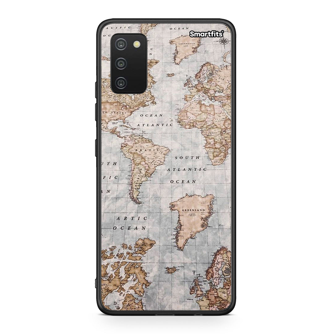 Samsung A03s World Map θήκη από τη Smartfits με σχέδιο στο πίσω μέρος και μαύρο περίβλημα | Smartphone case with colorful back and black bezels by Smartfits