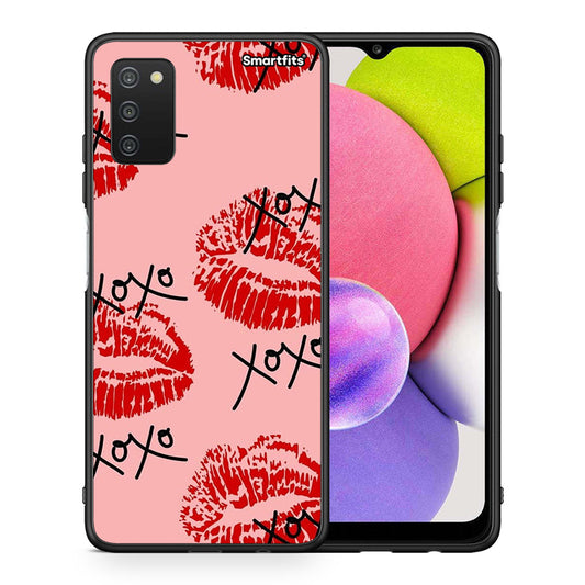 Θήκη Samsung A03s XOXO Lips από τη Smartfits με σχέδιο στο πίσω μέρος και μαύρο περίβλημα | Samsung A03s XOXO Lips case with colorful back and black bezels