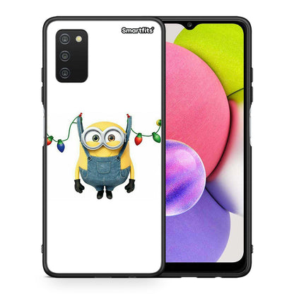 Θήκη Samsung A03s Xmas Minion Lights από τη Smartfits με σχέδιο στο πίσω μέρος και μαύρο περίβλημα | Samsung A03s Xmas Minion Lights case with colorful back and black bezels