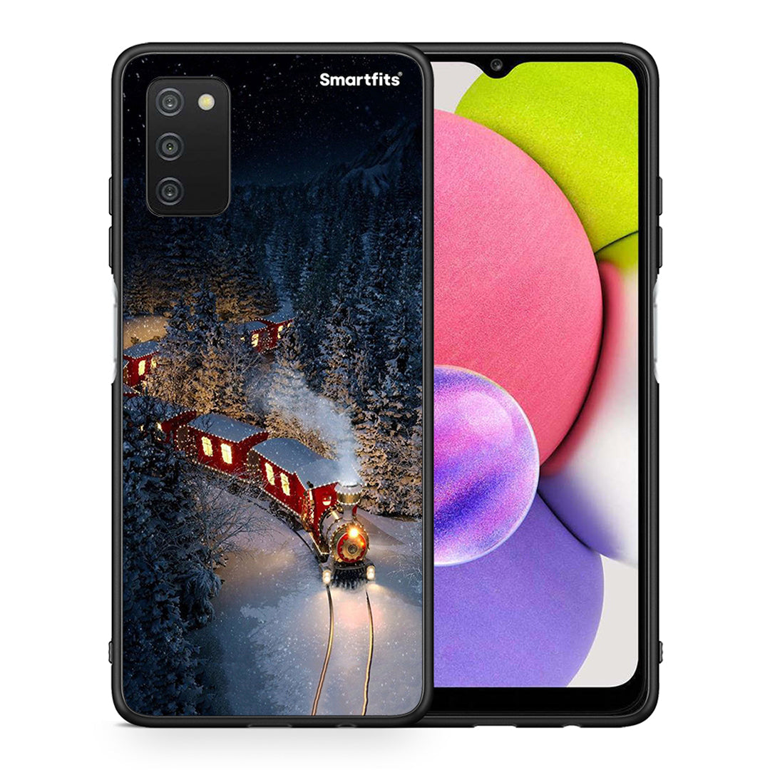 Θήκη Samsung A03s Xmas Train από τη Smartfits με σχέδιο στο πίσω μέρος και μαύρο περίβλημα | Samsung A03s Xmas Train case with colorful back and black bezels