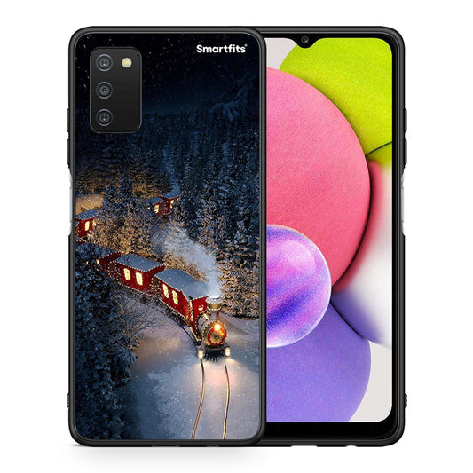 Θήκη Samsung A03s Xmas Train από τη Smartfits με σχέδιο στο πίσω μέρος και μαύρο περίβλημα | Samsung A03s Xmas Train case with colorful back and black bezels