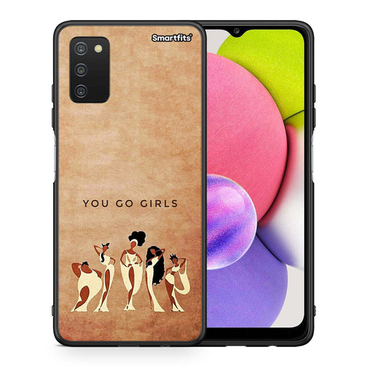 Θήκη Samsung A03s You Go Girl από τη Smartfits με σχέδιο στο πίσω μέρος και μαύρο περίβλημα | Samsung A03s You Go Girl case with colorful back and black bezels