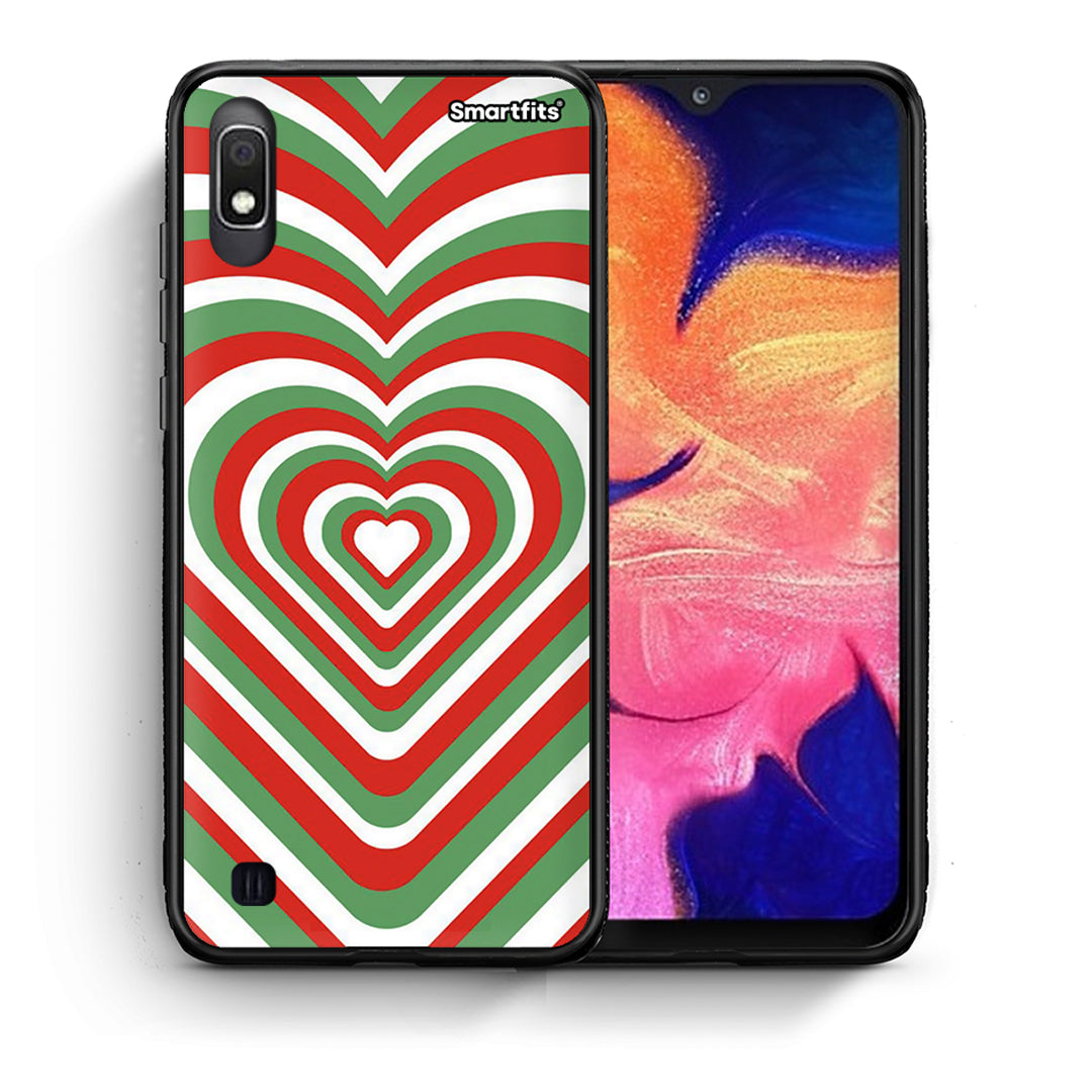 Θήκη Samsung A10 Christmas Hearts από τη Smartfits με σχέδιο στο πίσω μέρος και μαύρο περίβλημα | Samsung A10 Christmas Hearts case with colorful back and black bezels