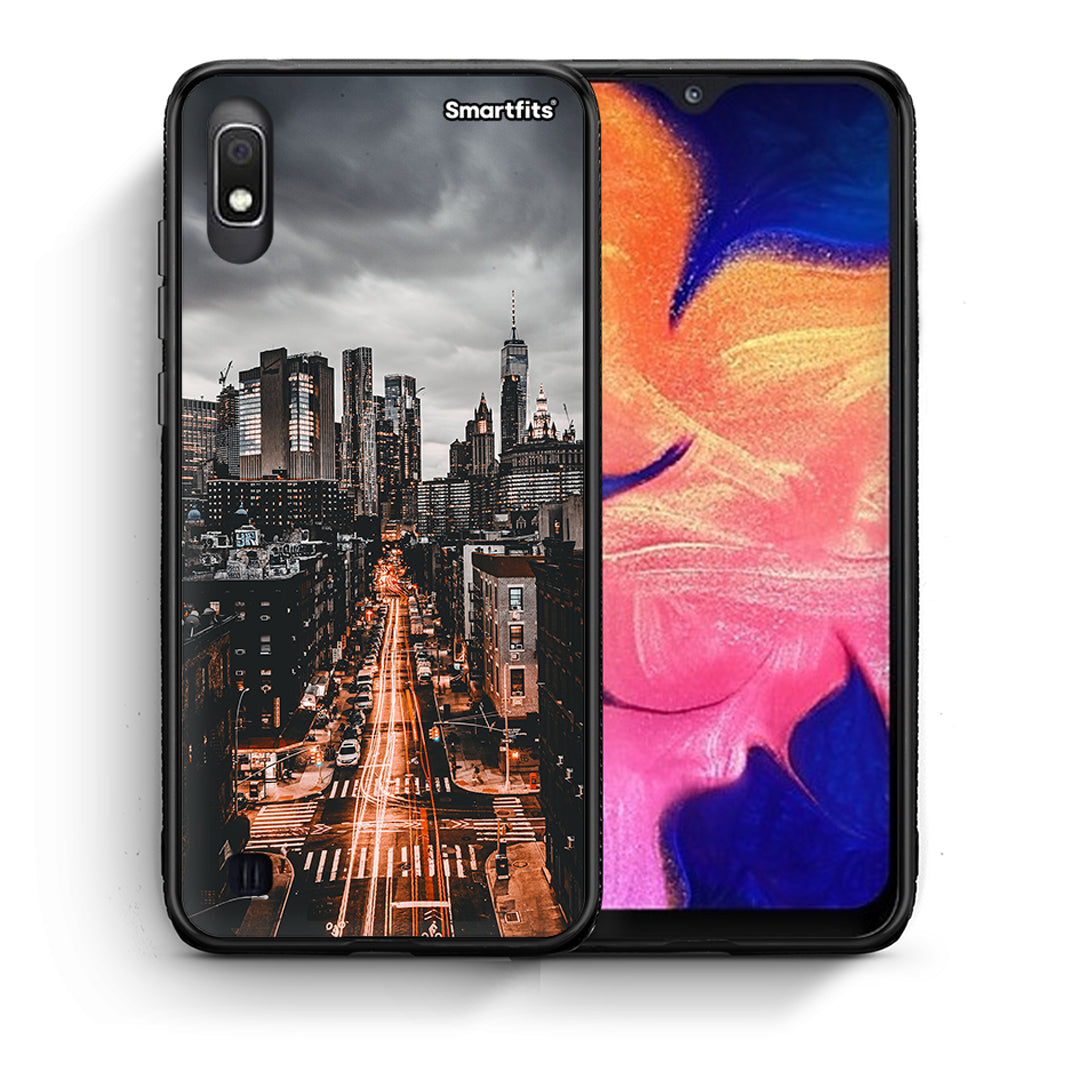 Θήκη Samsung A10 City Lights από τη Smartfits με σχέδιο στο πίσω μέρος και μαύρο περίβλημα | Samsung A10 City Lights case with colorful back and black bezels