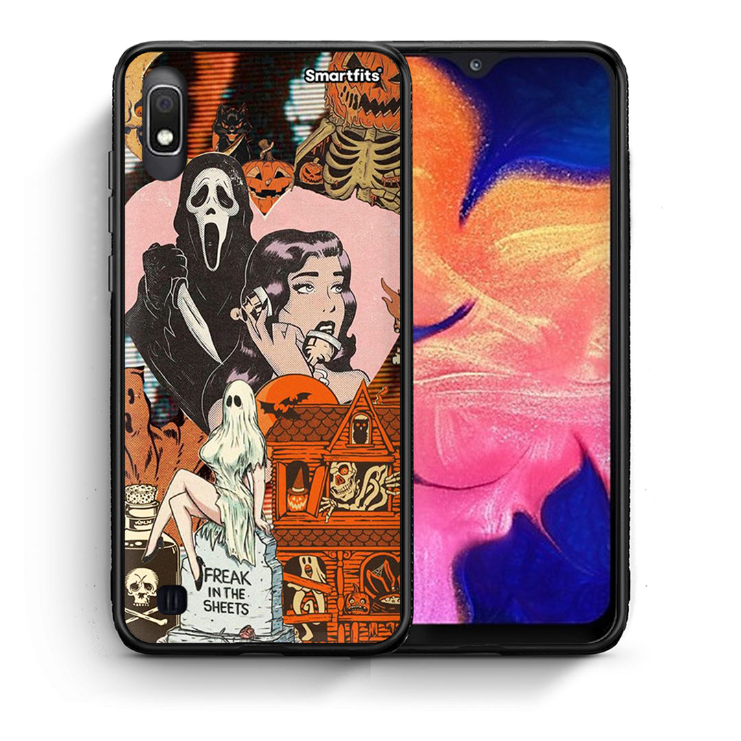 Θήκη Samsung A10 Halloween Collage από τη Smartfits με σχέδιο στο πίσω μέρος και μαύρο περίβλημα | Samsung A10 Halloween Collage case with colorful back and black bezels