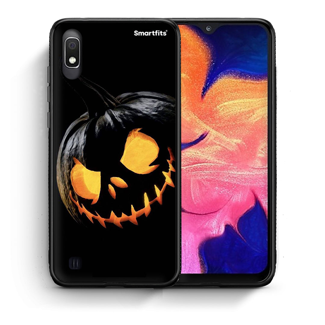 Θήκη Samsung A10 Halloween Scary Pumpkin από τη Smartfits με σχέδιο στο πίσω μέρος και μαύρο περίβλημα | Samsung A10 Halloween Scary Pumpkin case with colorful back and black bezels