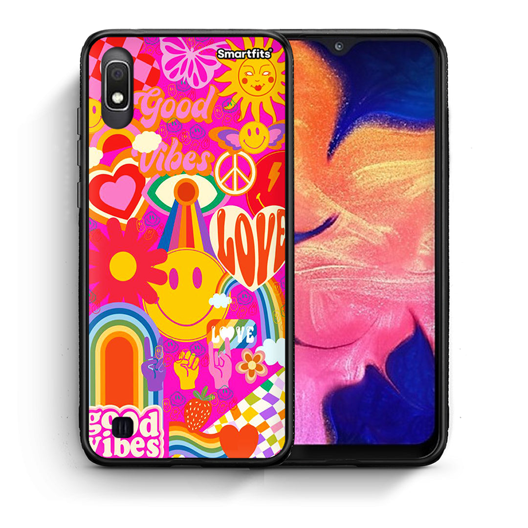 Θήκη Samsung A10 Hippie Love από τη Smartfits με σχέδιο στο πίσω μέρος και μαύρο περίβλημα | Samsung A10 Hippie Love case with colorful back and black bezels