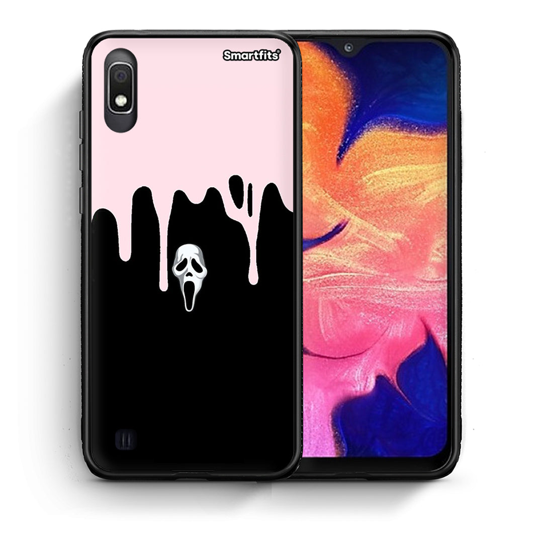 Θήκη Samsung A10 Melting Halloween Mask από τη Smartfits με σχέδιο στο πίσω μέρος και μαύρο περίβλημα | Samsung A10 Melting Halloween Mask case with colorful back and black bezels