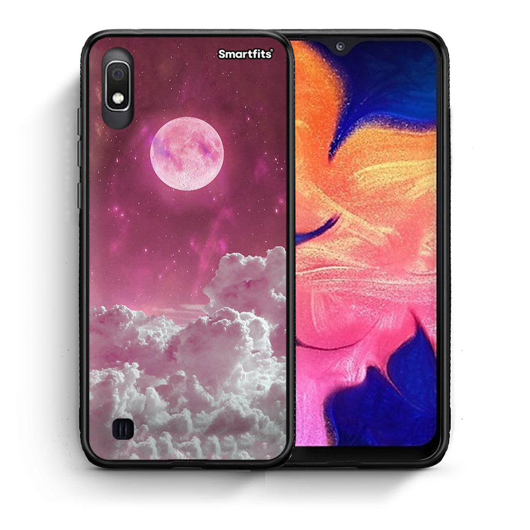 Θήκη Samsung A10 Pink Moon από τη Smartfits με σχέδιο στο πίσω μέρος και μαύρο περίβλημα | Samsung A10 Pink Moon case with colorful back and black bezels