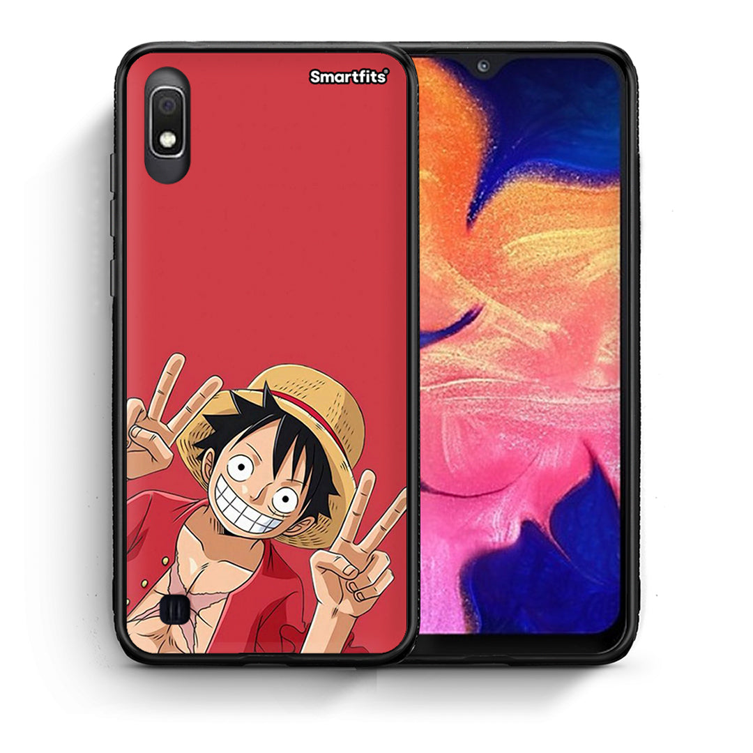 Θήκη Samsung A10 Pirate Luffy από τη Smartfits με σχέδιο στο πίσω μέρος και μαύρο περίβλημα | Samsung A10 Pirate Luffy case with colorful back and black bezels