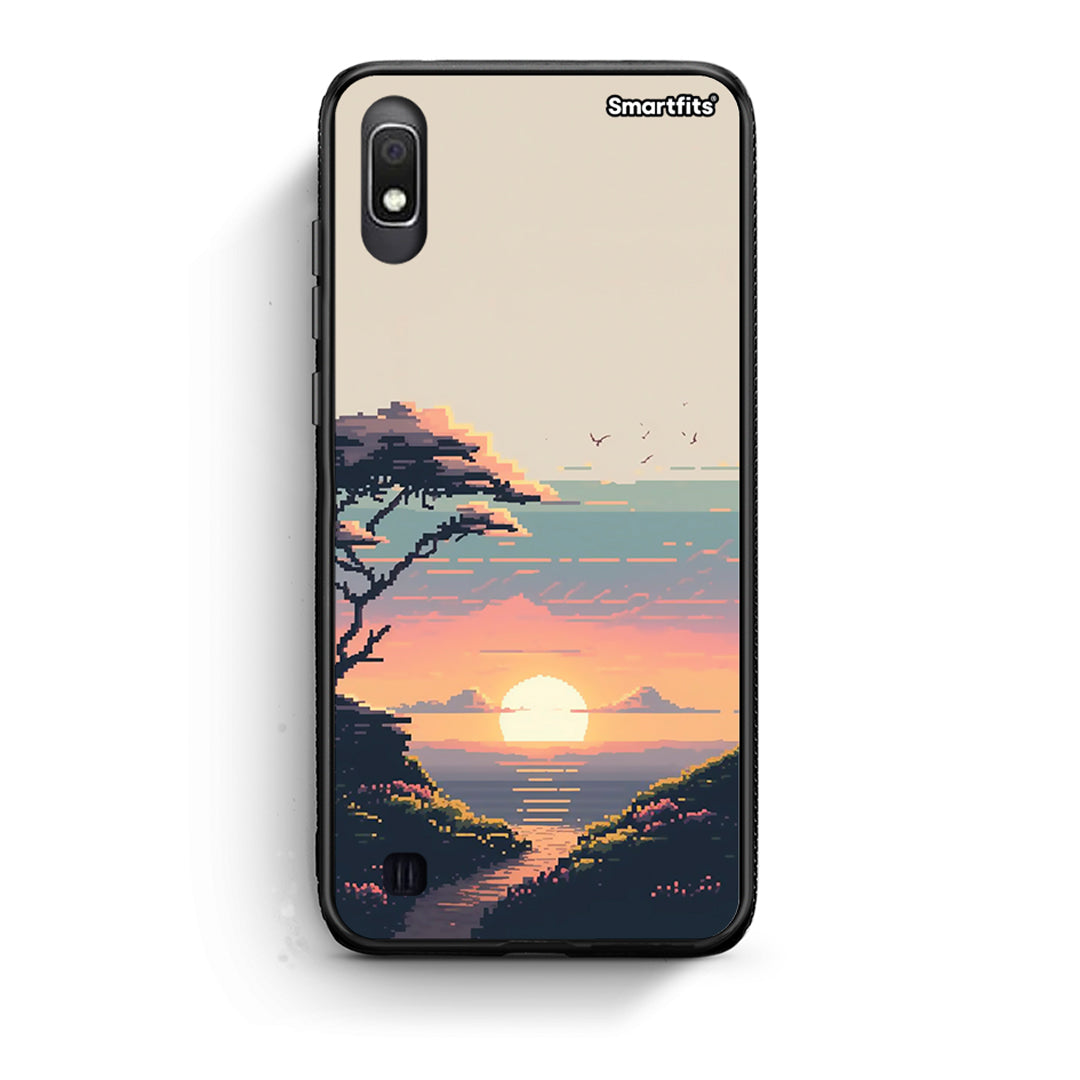 Samsung A10 Pixel Sunset Θήκη από τη Smartfits με σχέδιο στο πίσω μέρος και μαύρο περίβλημα | Smartphone case with colorful back and black bezels by Smartfits