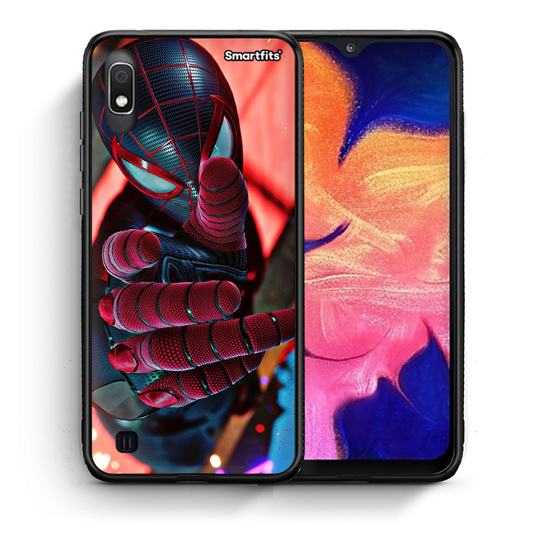 Θήκη Samsung A10 Spider Hand από τη Smartfits με σχέδιο στο πίσω μέρος και μαύρο περίβλημα | Samsung A10 Spider Hand case with colorful back and black bezels