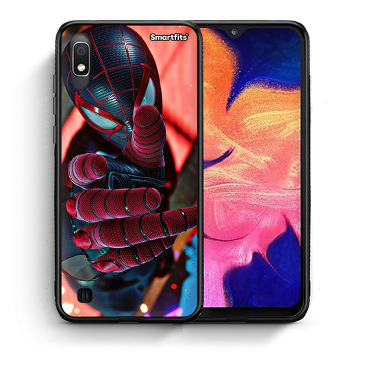 Θήκη Samsung A10 Spider Hand από τη Smartfits με σχέδιο στο πίσω μέρος και μαύρο περίβλημα | Samsung A10 Spider Hand case with colorful back and black bezels