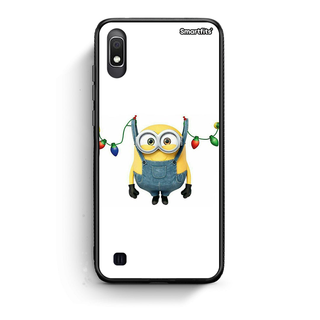 Samsung A10 Xmas Minion Lights θήκη από τη Smartfits με σχέδιο στο πίσω μέρος και μαύρο περίβλημα | Smartphone case with colorful back and black bezels by Smartfits