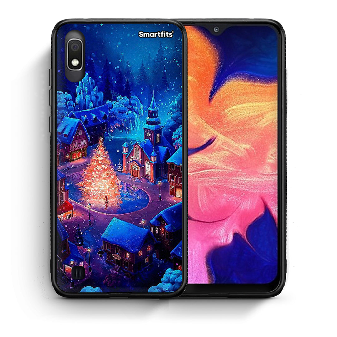 Θήκη Samsung A10 Xmas Village από τη Smartfits με σχέδιο στο πίσω μέρος και μαύρο περίβλημα | Samsung A10 Xmas Village case with colorful back and black bezels