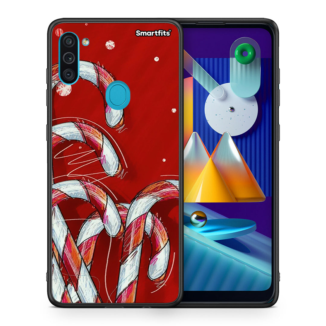 Θήκη Samsung A11/M11 Candy Cane από τη Smartfits με σχέδιο στο πίσω μέρος και μαύρο περίβλημα | Samsung A11/M11 Candy Cane case with colorful back and black bezels