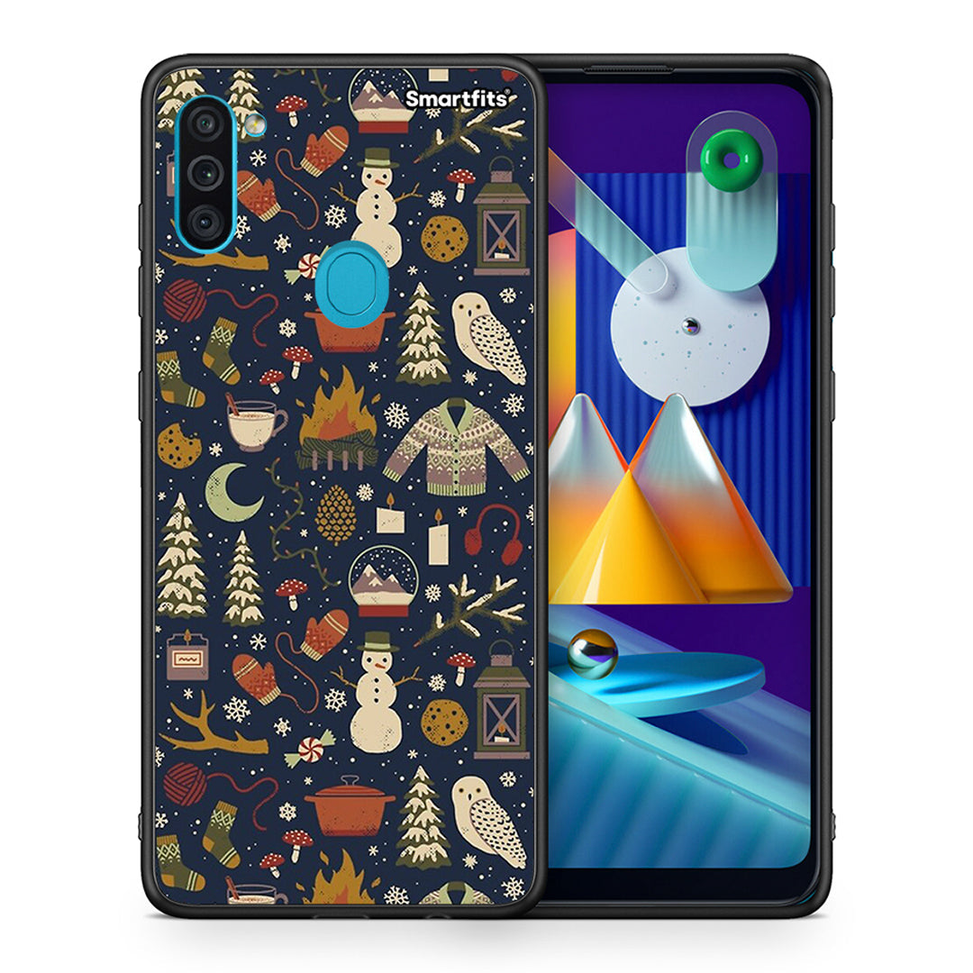 Θήκη Samsung A11/M11 Christmas Elements από τη Smartfits με σχέδιο στο πίσω μέρος και μαύρο περίβλημα | Samsung A11/M11 Christmas Elements case with colorful back and black bezels