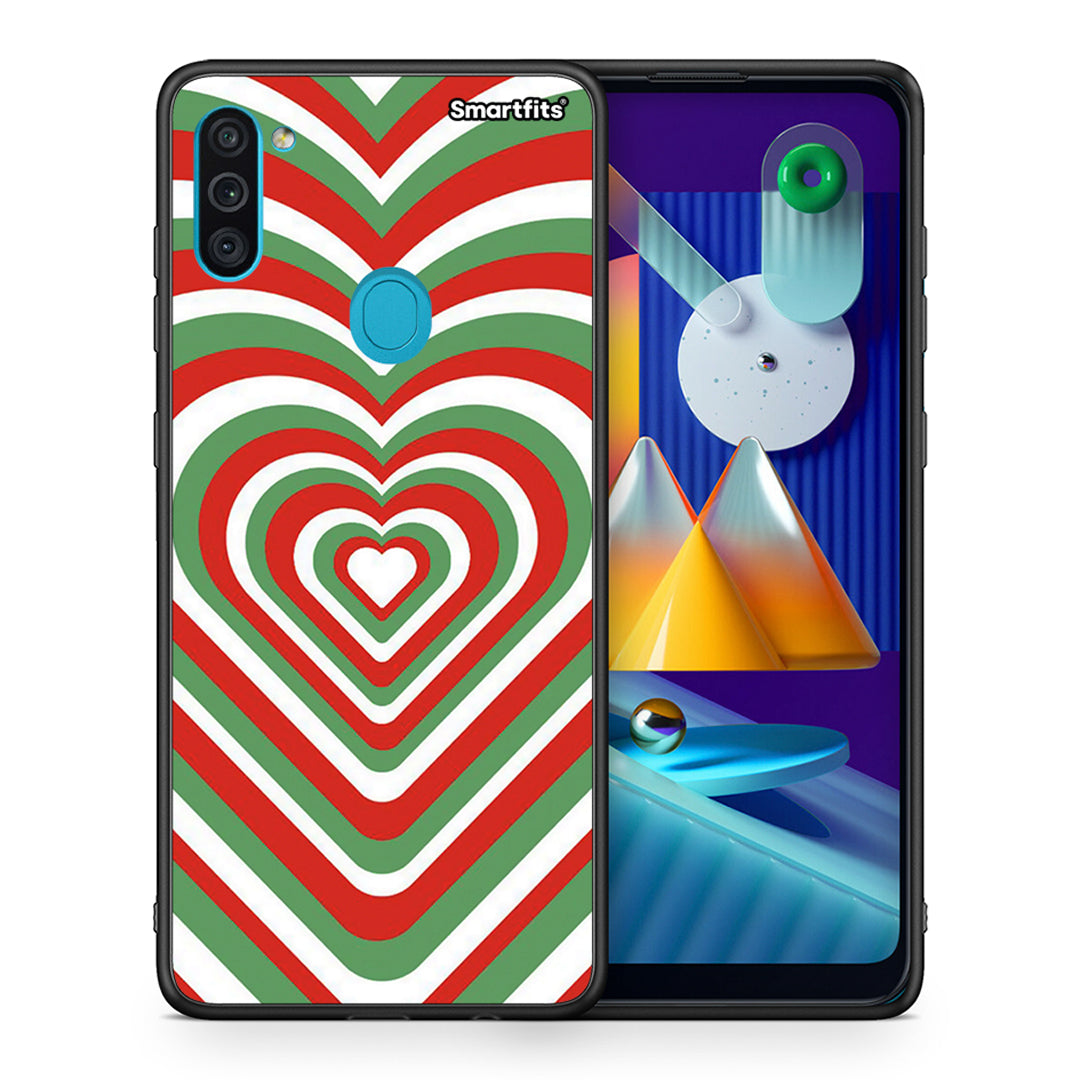 Θήκη Samsung A11/M11 Christmas Hearts από τη Smartfits με σχέδιο στο πίσω μέρος και μαύρο περίβλημα | Samsung A11/M11 Christmas Hearts case with colorful back and black bezels
