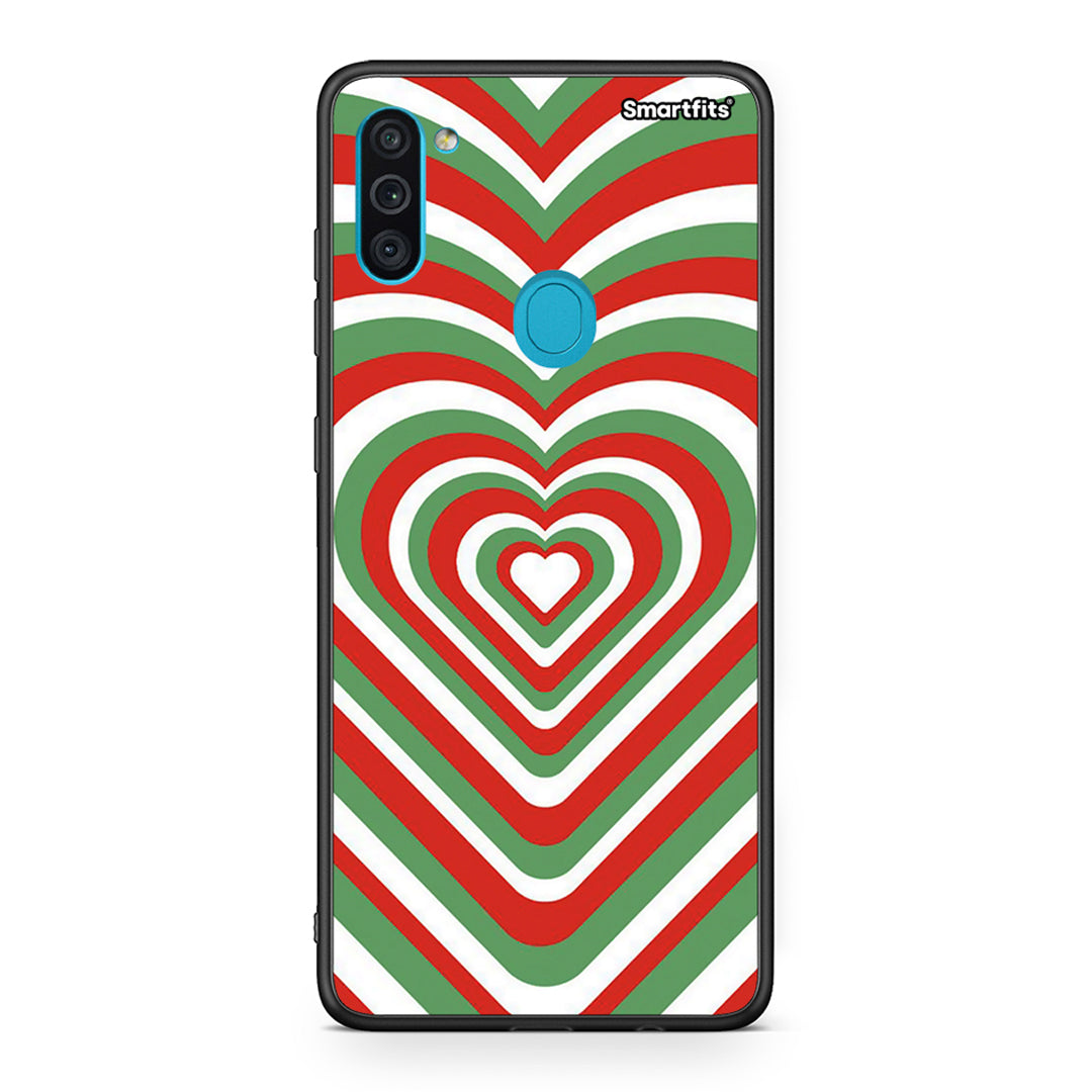 Samsung A11/M11 Christmas Hearts θήκη από τη Smartfits με σχέδιο στο πίσω μέρος και μαύρο περίβλημα | Smartphone case with colorful back and black bezels by Smartfits