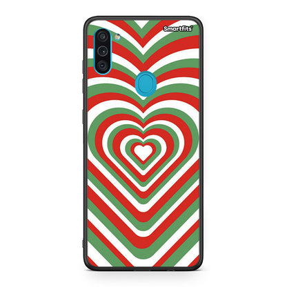 Samsung A11/M11 Christmas Hearts θήκη από τη Smartfits με σχέδιο στο πίσω μέρος και μαύρο περίβλημα | Smartphone case with colorful back and black bezels by Smartfits
