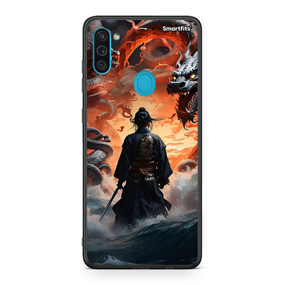Samsung A11/M11 Dragons Fight θήκη από τη Smartfits με σχέδιο στο πίσω μέρος και μαύρο περίβλημα | Smartphone case with colorful back and black bezels by Smartfits